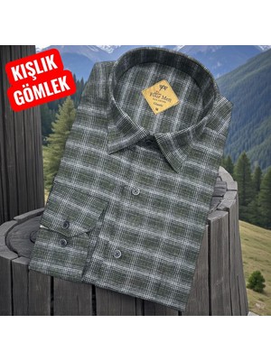 Eren Style Klasik %100 Cotton Uzun Kollu Yakası Gizli Düğmeli Kışlık Flanel Gömlek (Regular Kalıp)