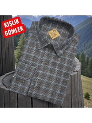 Eren Style Klasik %100 Cotton Uzun Kollu Yakası Gizli Düğmeli Kışlık Flanel Gömlek (Regular Kalıp)