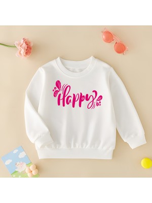 Cda Premium Pink Happy Unisex Çocuk Sweatshirt