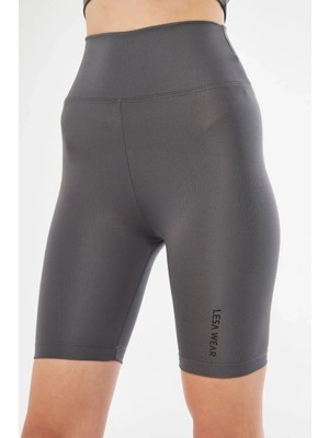 Yüksek Bel Biker Sporcu Şort - Füme