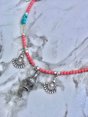 CAPO By Aytaç Yamaç Mercan ve Turkuaz Taşlı Etnik Boho Tarzı Kadın Kolye