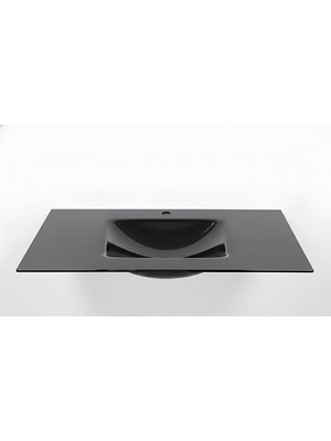Vetrola Siyah Krokan Cam Lavabo Batarya Delikli 65X46 cm