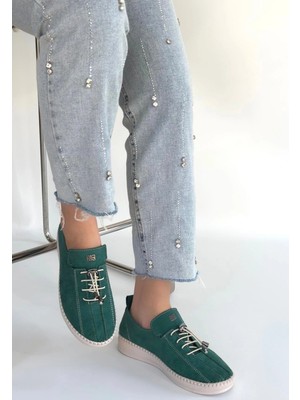 Mesga Butik Warte Yeşil Süet Bağcıklı Spor Ayakkabı