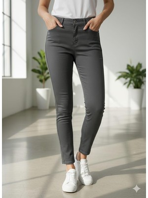 Bolınto Yanları Zıncırlı Yuksek Bel 5 Cep Lıkralı  Dar Paca Pantolon