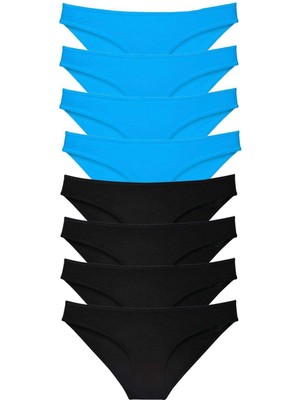 Çamaşır Kenti 8 Adet Süper Eko Set Likralı Kadın Slip Külot Siyah ve Mavi