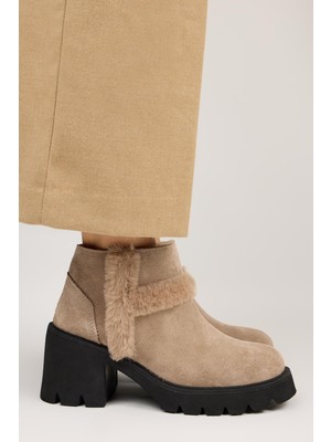 Manijero Zoe Kadın Hakiki Deri Kürk Detaylı Vizon Bot