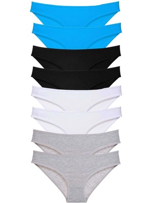 Çamaşır Kenti 8 Adet Süper Eko Set Likralı Kadın Slip Külot Siyah Gri Beyaz Mavi