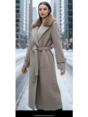 Esin Giyim Aurora Kürk Yakalı Kaşe Kaban