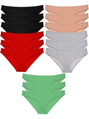 Çamaşır Kenti 15 Adet Süper Eko Set Likralı Kadın Slip Külot Siyah Kırmızı Ten Gri Yeşil