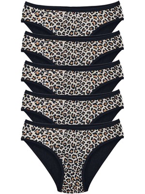 Çamaşır Kenti 5 Adet Leopar Desenli Likralı Yumuşak Dokulu Kadın Slip Külot
