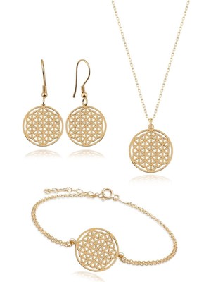 Akba Silver Kadın 925 Ayar Gümüş Yaşam Çiçeği Kolye Küpe ve Bileklik Seti