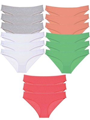 Çamaşır Kenti 15 Adet Süper Eko Set Likralı Kadın Slip Külot Gri Beyaz Pudra Yeşil Fuşya