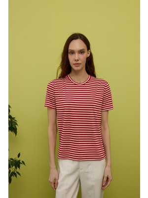 Tubia Kadın Kırmızı Çizgili Kısa Kollu T-Shirt
