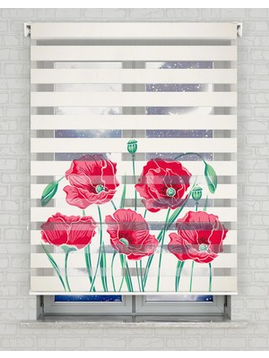 BRIGHTCOVER Gelincik Çiçekleri Baskılı Zebra Perde - Gece Gündüz - Salon Perdesi, Mutfak Perdesi | Kokusuz Mürekkeple Basılmış  Zebra Perdeler ile Sende Tarzını Yansıt! | 1 Dakikada Pratik Montaj