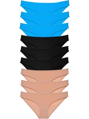 Çamaşır Kenti 9 Adet Süper Eko Set Likralı Kadın Slip Külot Siyah Ten Mavi