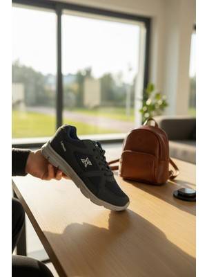 Enoch Erkek Spor ve Yürüyüş Ayakkabısı Tam Ortopedik Tabanlı Lacivert Fileli ve Logolu Rahat Model