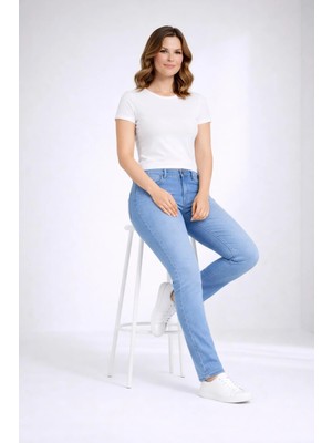 Şans Kadın Büyük Beden Mavi, Likralı 5 Cep Yüksek Bel Kot Pantolon 65N39365