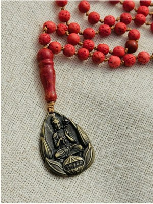 CAPO By Aytaç Yamaç Buddha Mercan Lav Taşı Karnelyan Mala Kolye Doğal Taş Unisex Mala Mantra Kolye