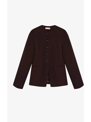 Quzu Düğme Detaylı Koyu Kahve Kadın Ceket CKT00917