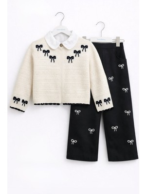 Bambino Kız Çocuk Fiyonk Desenli Triko 3'lü Takım