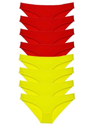 Çamaşır Kenti 8 Adet Süper Eko Set Likralı Kadın Slip Külot Sarı Kırmızı