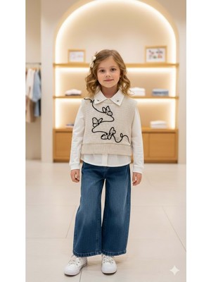 Gültekin Bebe Miss Elitte Kelebek Detaylı Süveterli 3 Lü Takım 2-5 YŞ-1017912 - Krem