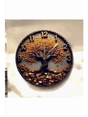 AA Shop Ağaç Para Renkli Baskı Desenli Sayılı Hediyelik Ahşap Sessiz Tablo Duvar Saati 662