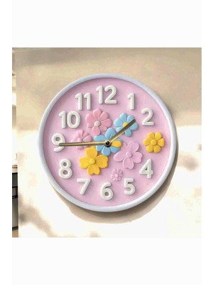 AA Shop Çiçek Bitki Renkli Baskı Desenli Sayılı Hediyelik Ahşap Sessiz Tablo Duvar Saati 613