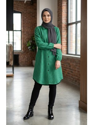 Boydan Düğmeli Oduncu Kışlık Tunik 2506A-01 Yeşil