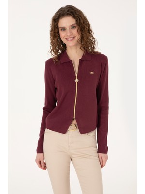 U.S. Polo Assn. Kadın Bordo Fermuarlı Polo Yaka Triko Hırka 50317375-VR177
