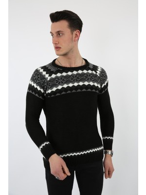 buğrahayalin Baklava Desenli Siyah Kalın Kışlık Günlük Triko Kazak