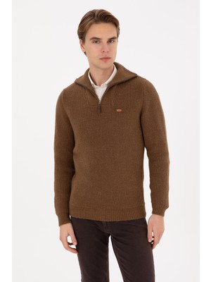 U.S. Polo Assn. Erkek Haki Kazak Düz Yaka Desenli Regular Fit Günlük Stil