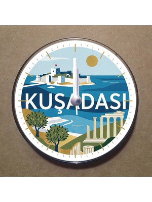 Bsb Kuşadası Temalı Magnet Saat Buzdolabı Süsü Duvar Saati 10,5cm MS2032