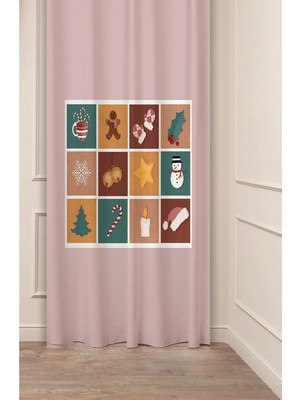 Greendecor Yılbaşı Çam Ağacı Noel Ağacı Kar Yeni Yıl Christmas Desenli Özel Tasarımlı Dijital Baskılı Fon Perde