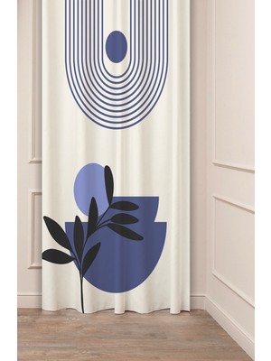 Greendecor Yaprak Bohem Minimalist Bej Krem Desenli Özel Tasarım Dijital Baskılı (Tek Kanat) Modern Fon Perde