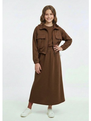 Pantulux Kız Çocuk Ceketli Etekli Takım Günlük Rahat Şık Tesettür KOMBIN-AÜT-2040-324