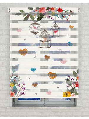 BRIGHTCOVER Kafesteki Kuş Baskılı Zebra Perde - Gece Gündüz Kullanıma Uygundur - Bebek Odası Perdesi | Kokusuz Mürekkeple Basılmış  Zebra Perdeler ile Sende Tarzını Yansıt! | 1 Dakikada Pratik Montaj