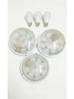 Genel Glop Tavan Armatür 3 Adet + 3 Ampul Dekoratif Porselen Duylu 1.kalite Ekonomik Banyo-Wc-Balkon-Antre-Koridor