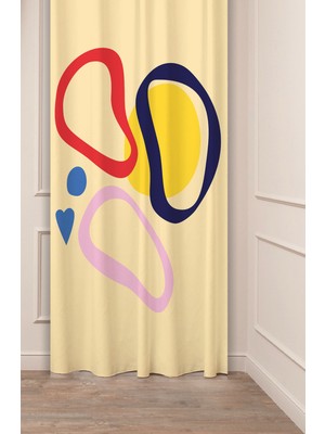 Greendecor Çiçekler Yaprak Çizgili Bohem Desenli Özel Tasarım Dijital Baskılı (Tek Kanat) Modern Şık Fon Perde