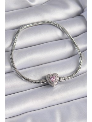 Inure Jewelry Pirinç Zirkon Taşlı Kalp Figür Charm Model Kadın Bileklik