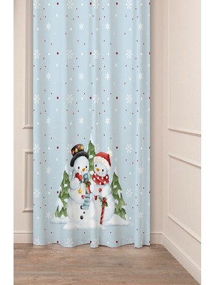 Greendecor Yılbaşı Çam Ağacı Noel Ağacı Kar Yeni Yıl Christmas Desenli Özel Tasarımlı Dijital Baskılı Fon Perde