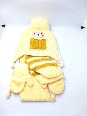 Mustran Kitti 0-12 Ay Bebek 3’lü Set Bere Atkı Eldiven Polar İçli Triko Kışlık |