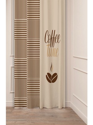 Greendecor Coffee Mutfak Kahve Çekirdeği Tatlı Meyve Yeşillik Desenli Özel Tasarım Bohem (Tek Kanat) Fon Perde