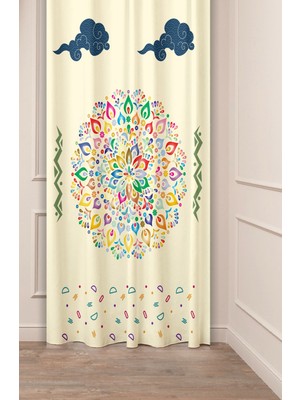 Greendecor Bohem Geometrik Çizgi Şekiller Özel Tasarım Desenli Dijital Baskılı (Tek Kanat) Modern Şık Fon Perde