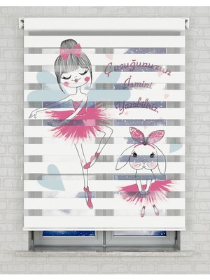 BRIGHTCOVER Balerin ve Tavşan Baskılı Zebra Perde - Gece Gündüz - Bebek Odası Perdesi | Kokusuz Mürekkeple Basılmış  Zebra Perdeler ile Sende Tarzını Yansıt! | 1 Dakikada Pratik Montaj