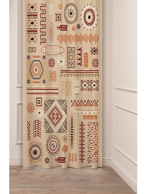 Greendecor Bohem Çizgi Etno Desenli Dijital Baskılı Fon Perde (Tek Kanat) Modern Tasarımlı Şık Soft Fon Perde