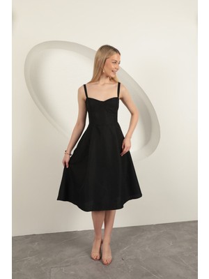 End Black Store Askılı Midi Kadın Elbise Siyah