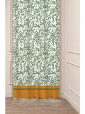Greendecor Özel Tasarım Çiçek Yaprak Antik Çizgi Etnik Desenli Dijital Baskılı (Tek Kanat) Modern Şık Fon Perde
