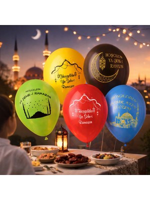Bak Gel Al Hoşgeldin Ya Şehr-I Ramazan Balon Seti – 5 Adet • Ramazan Temalı Dekoratif Balon