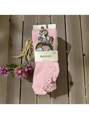 Ekinoks Unıcorn Koton Dikişsiz Kaymaz Tabanlı Kız Çocuk Külotlu Çorap - RYZEÇ004 - Pembe - 3 - 4 Yaş Pembe
